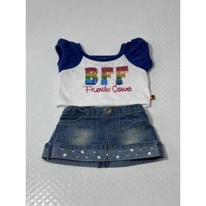 Build a Bear Outfit Shirt Jean Skirt BFF Best Friends Forever Sequins Rhinestone
